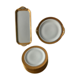 Cake service 6 dessert plates and 2 dishes Georges Boyer porcelain Limoges 1950