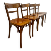 Set of 4 old vintage Baumann 50s wooden bistro chairs