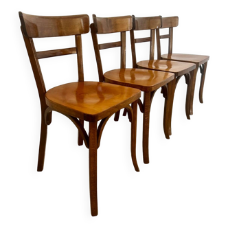 Set of 4 old vintage Baumann 50s wooden bistro chairs