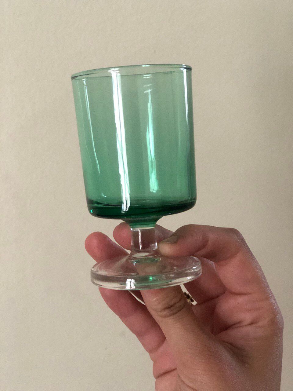 Set of 7 green glasses made in France