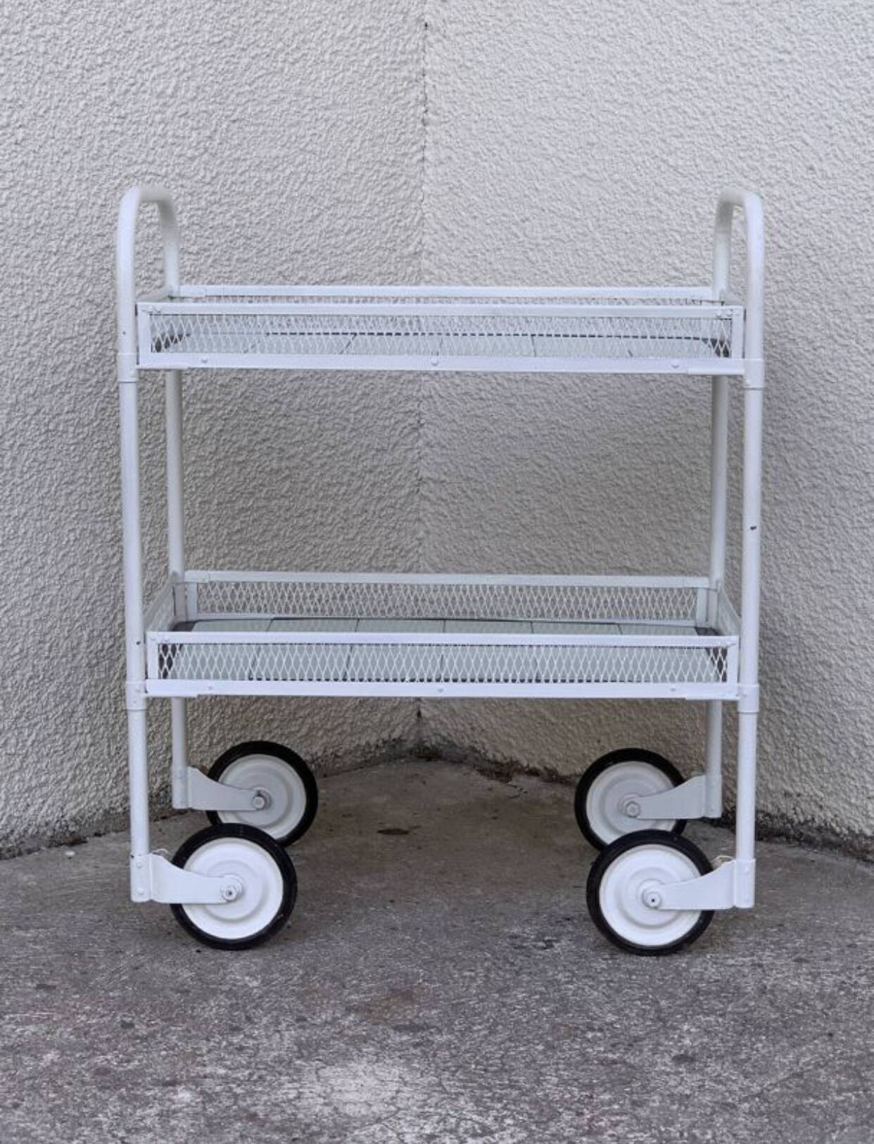 Vintage metal dessert trolley, openwork, 1950s.