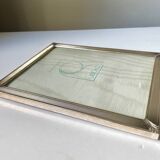 Vintage art deco silver colored metal picture frame 18.5 x 14.5 cm convex bubble glass