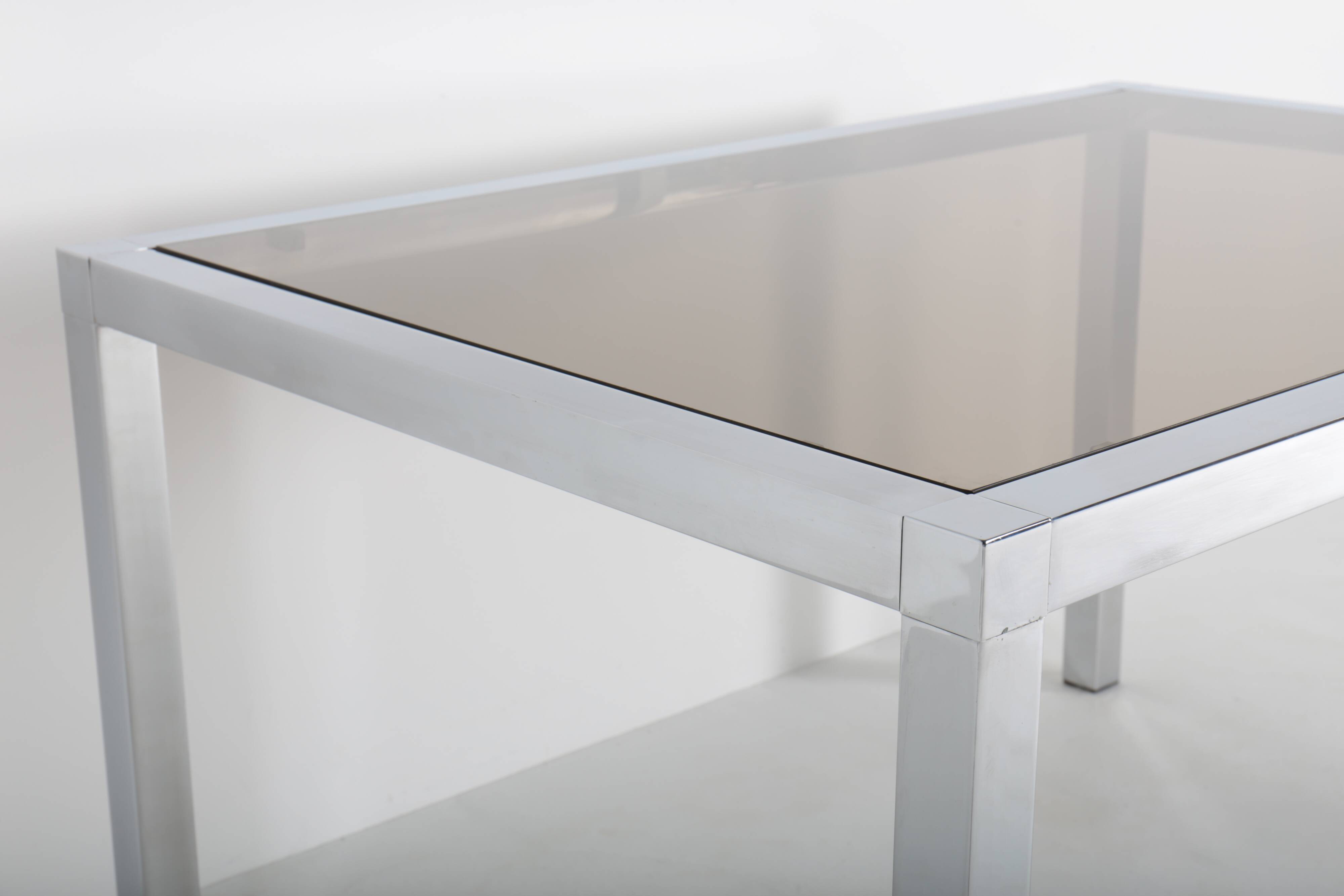 Vintage Roche Bobois table in chrome and smoked glass, 70s