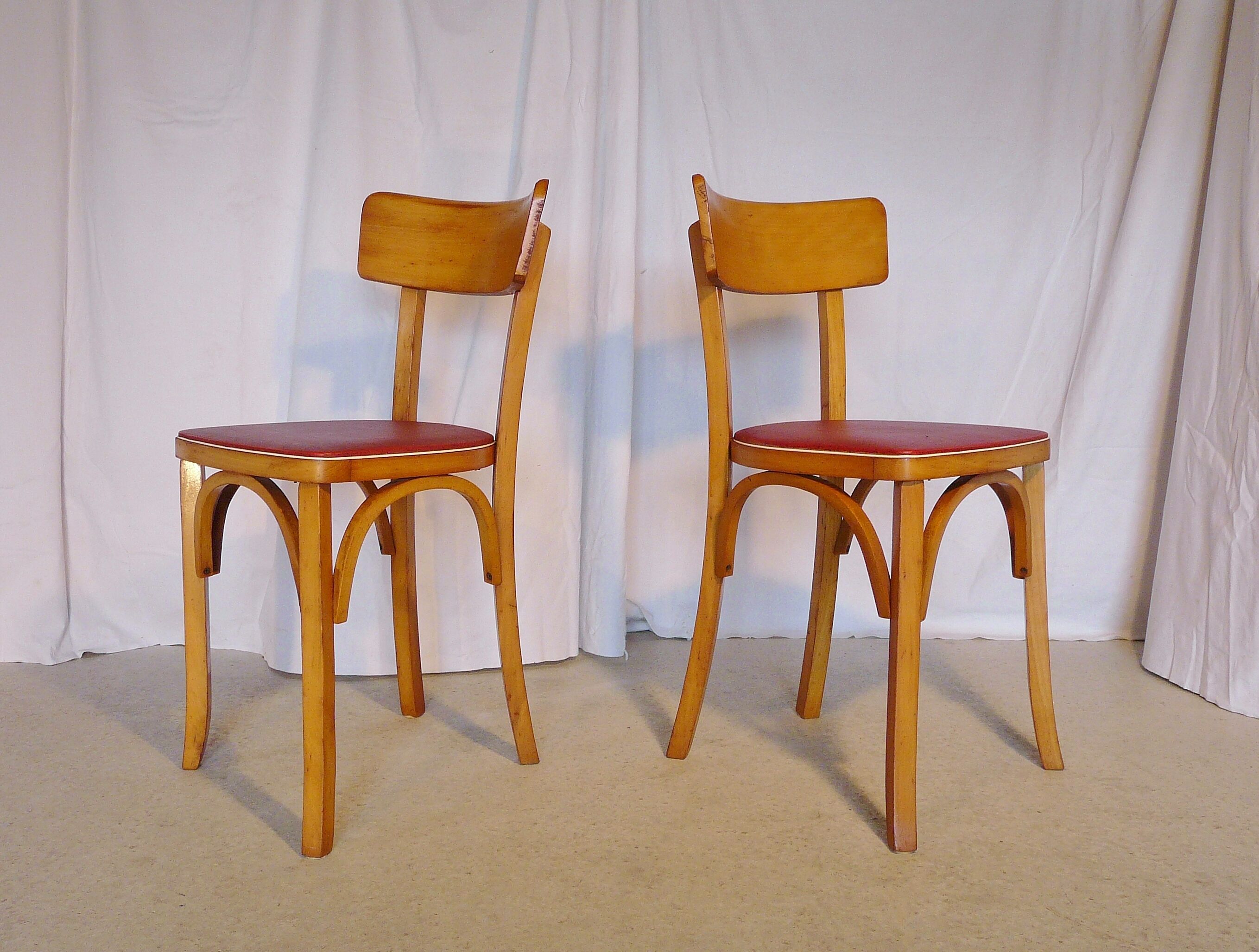 Six vintage Baumann bistro chairs in blond wood