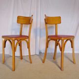 Six vintage Baumann bistro chairs in blond wood