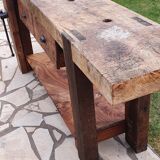 Old elm workbench, elm magnifying glass and oak. Renovated and pampered. 190cm.