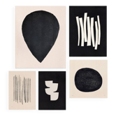 Collection de 5 peintures noires sur papier signées Eawy