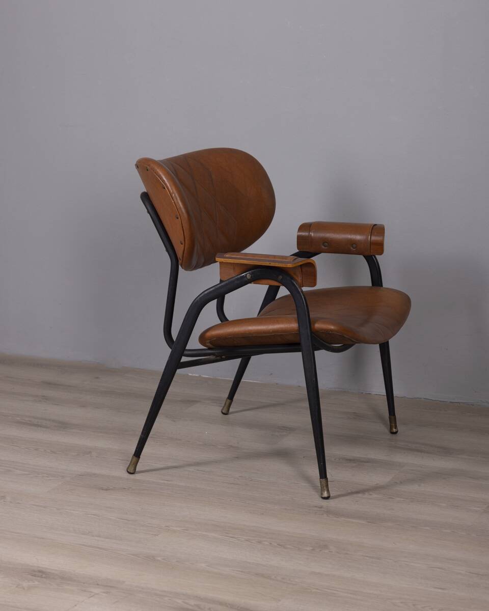 Vintage leather chair by gastone rinaldi for rima, 1950s