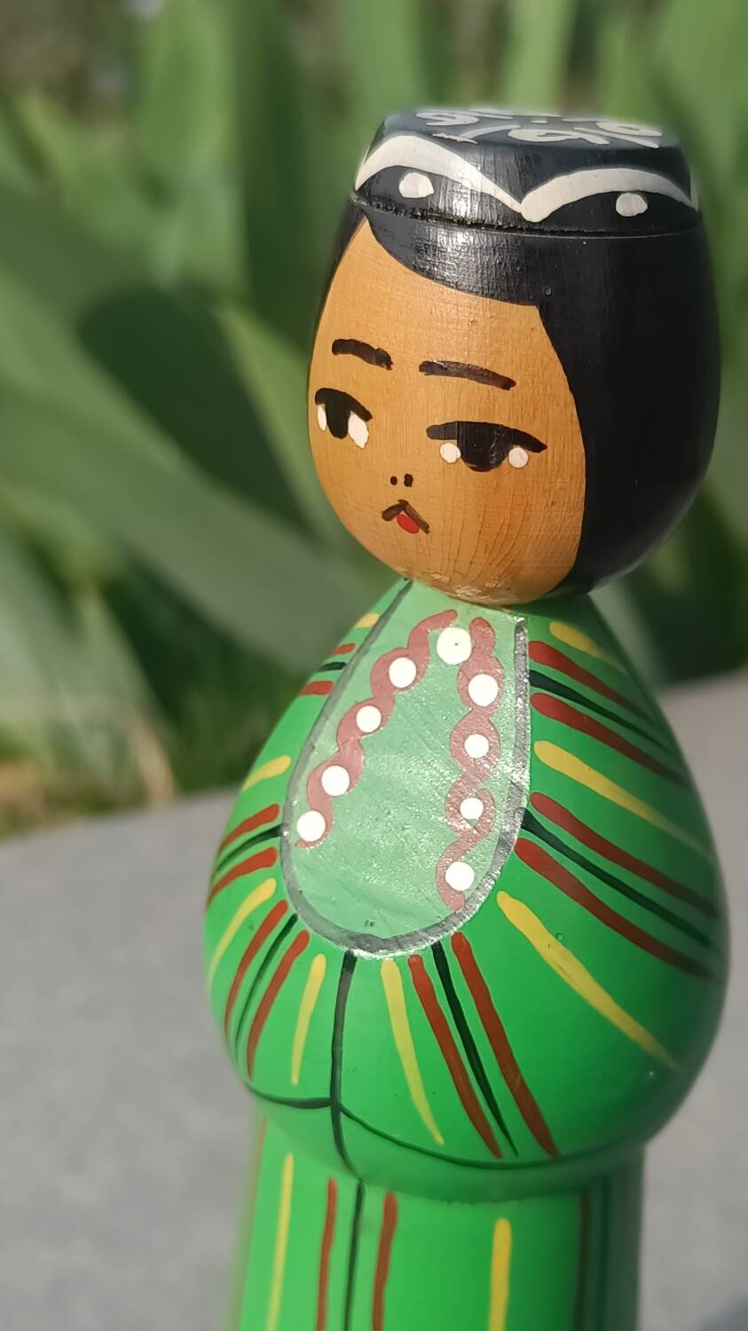 Decorative doll made of turned wood and hand-painted, made in 1987.