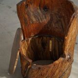 Chair made from hand-carved pine with storage, modern Swedish style, wabi-sabi, 1900s.