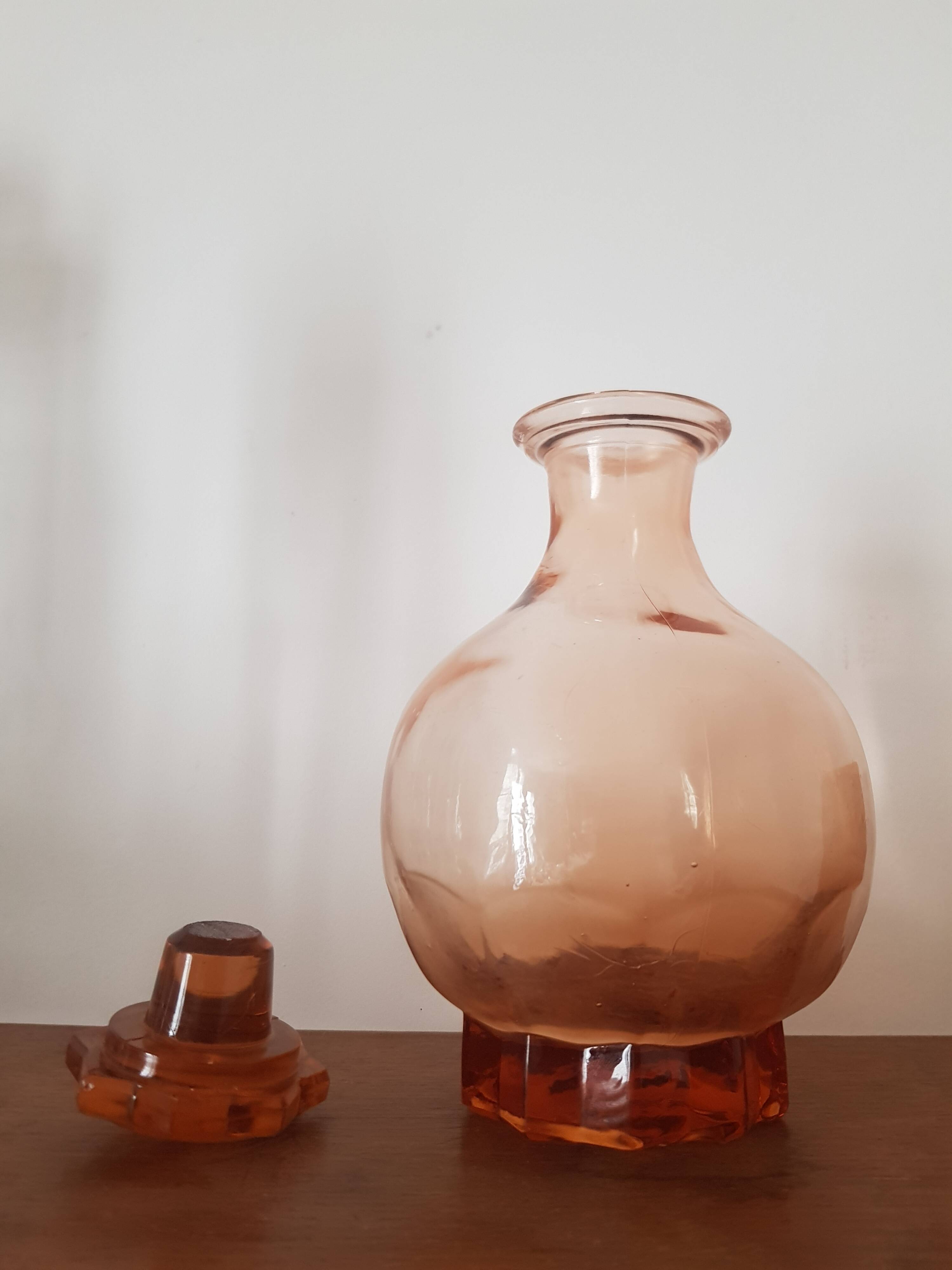 Vintage pink glass liqueur carafe