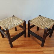 Pair of handcrafted stools from Friuli in carved wood, Italy, circa 1960.