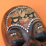 African / Tribal hanging mask Carved wood inlaid with mother-of-pearl