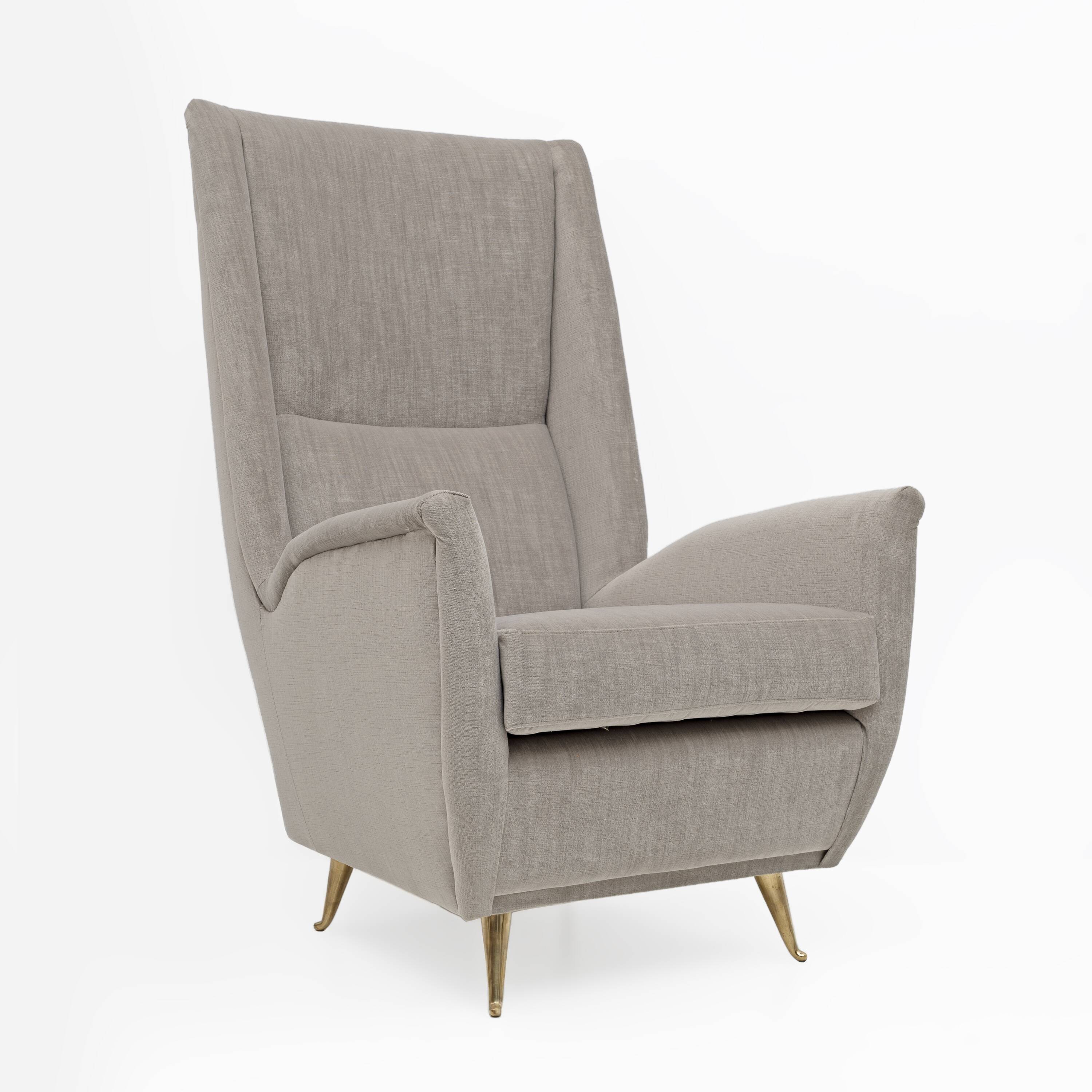 Pair of Mid-Century Modern Velvet High Back Armchairs by Isa, 195