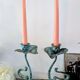 Pair of patinated greenish-blue bronze candlesticks Art Nouveau style