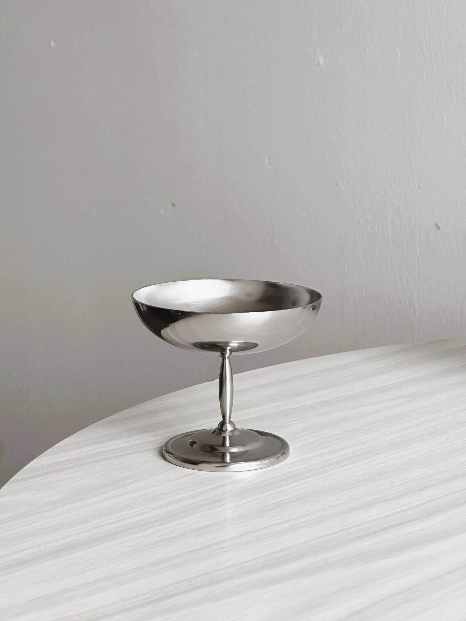 6 stainless steel dessert bowls on foot