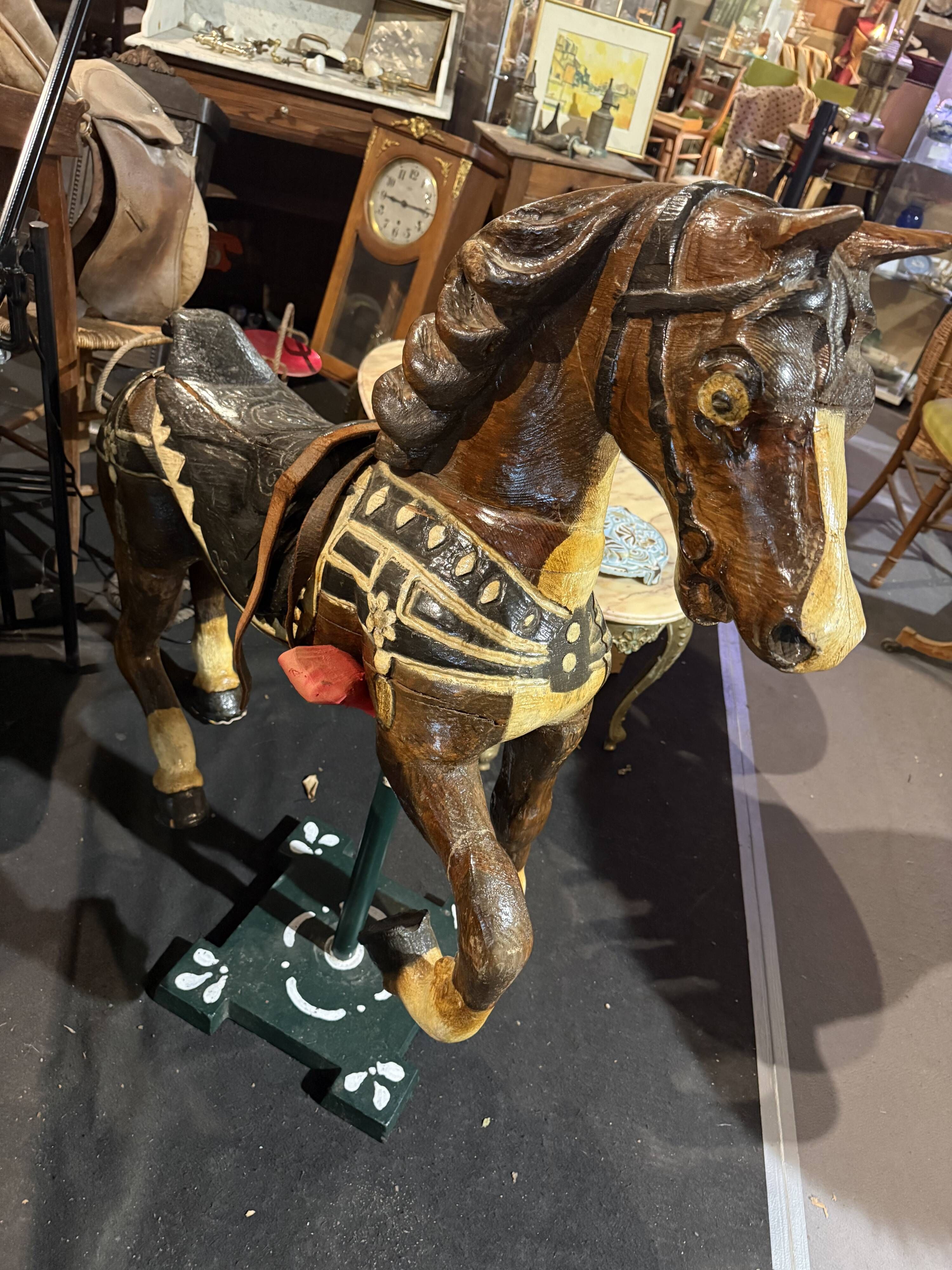 Carousel horse / decorative wooden horse, carved and varnished.