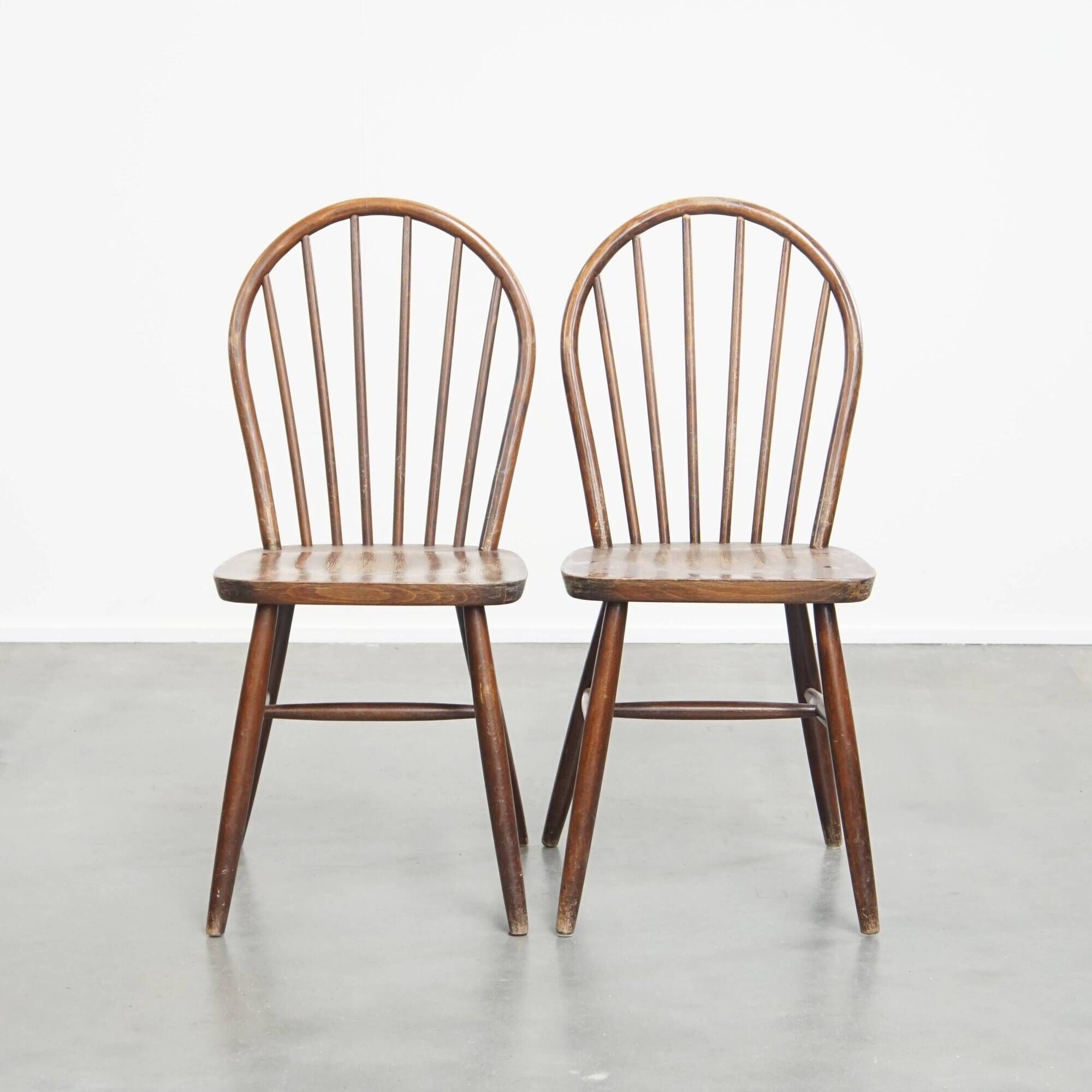 Set of 2 Vintage Wooden Spindle Windsor Chairs from the 1970s