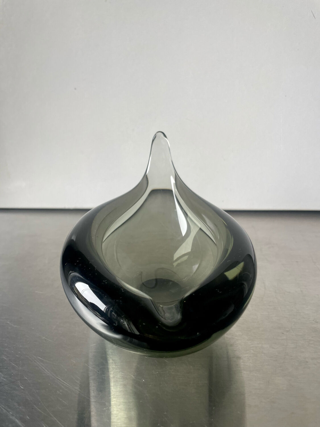 Sculptural Asymmetrical Holmegaard bowl by Per Lutken   Denmark  signed 1957