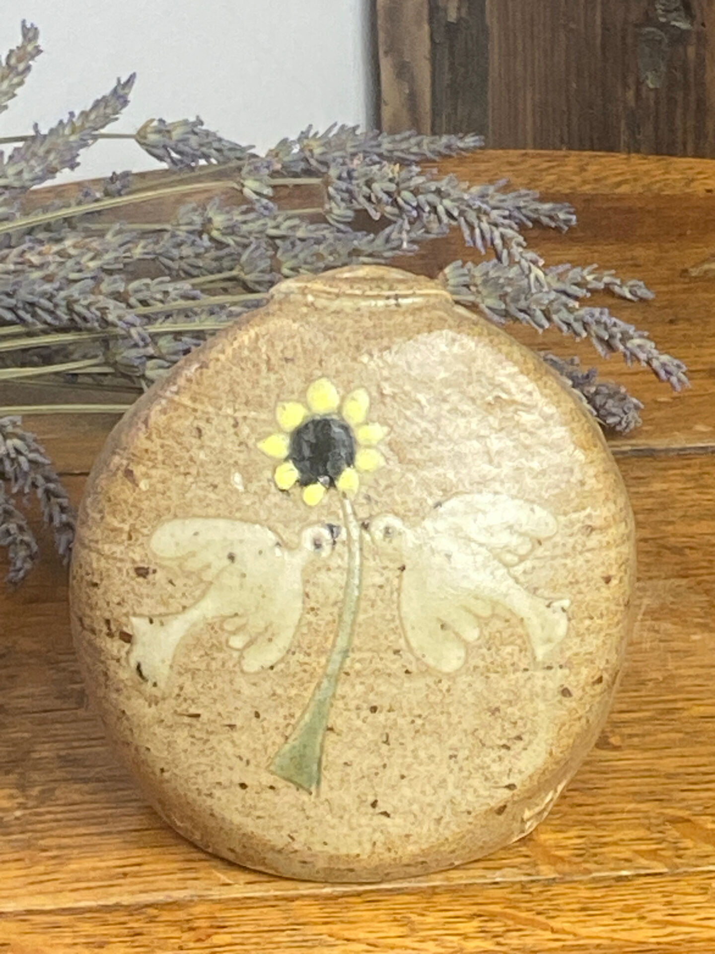 Glazed and decorated stoneware flower holder