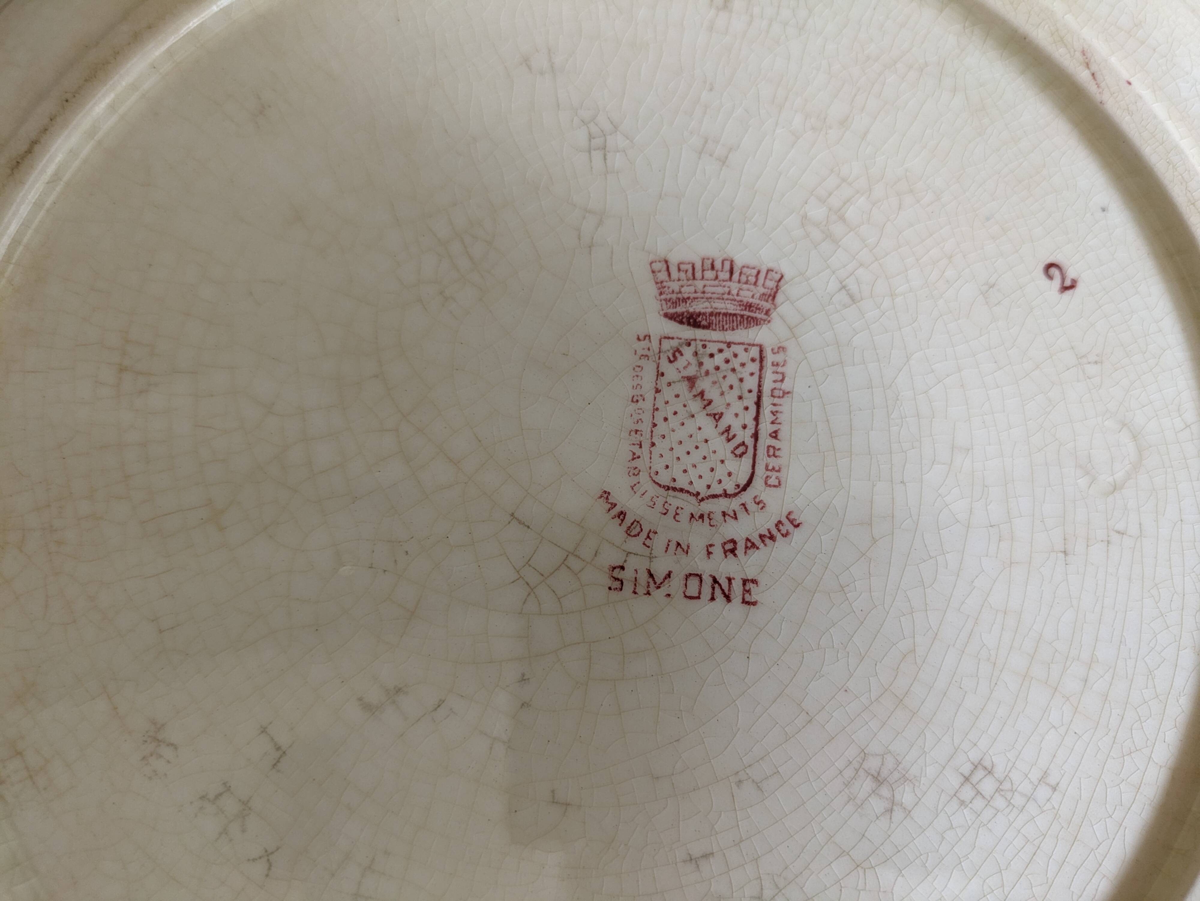 Plate with handles, Saint Amand ceramic serving dish, Simone model