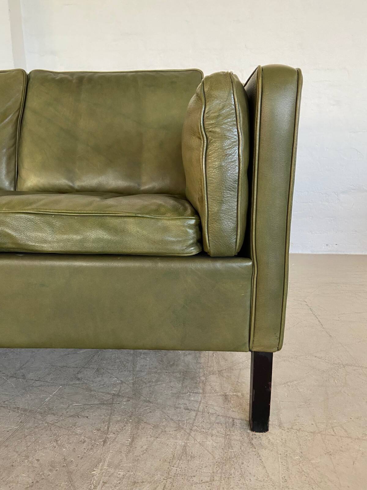 Canapé vintage danois Mogens Hansen en cuir vert olive des années 60