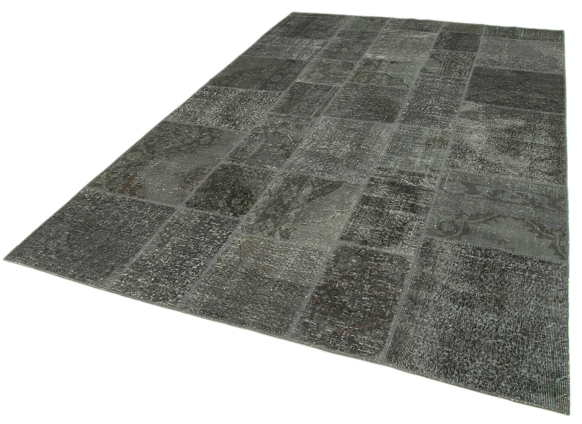 Hand-knotted oriental vintage 200 cm x 300 cm grey patchwork rug