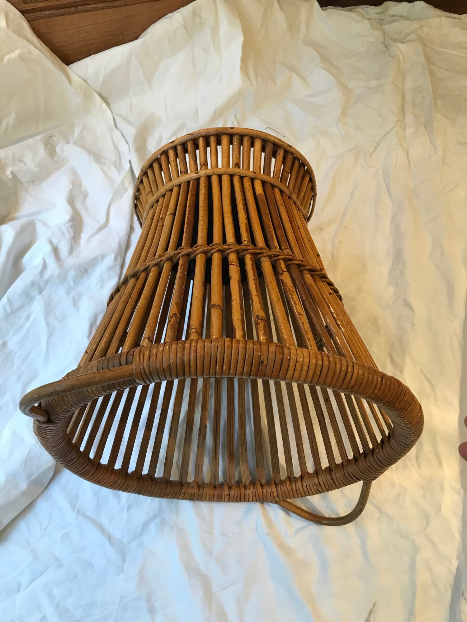 Wicker rattan paper basket 1960, 40 cm