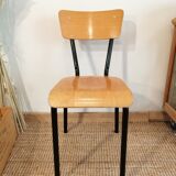 Series of 4 wooden and metal school chairs