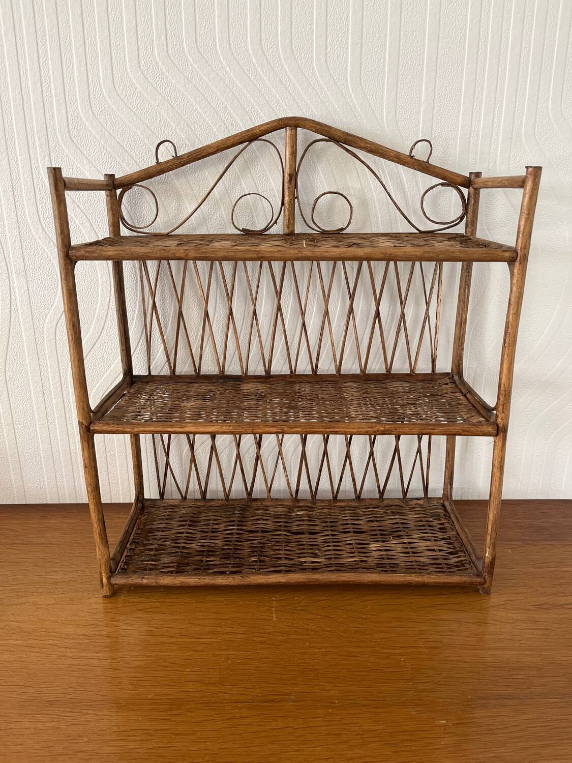 Vintage wicker wall shelf