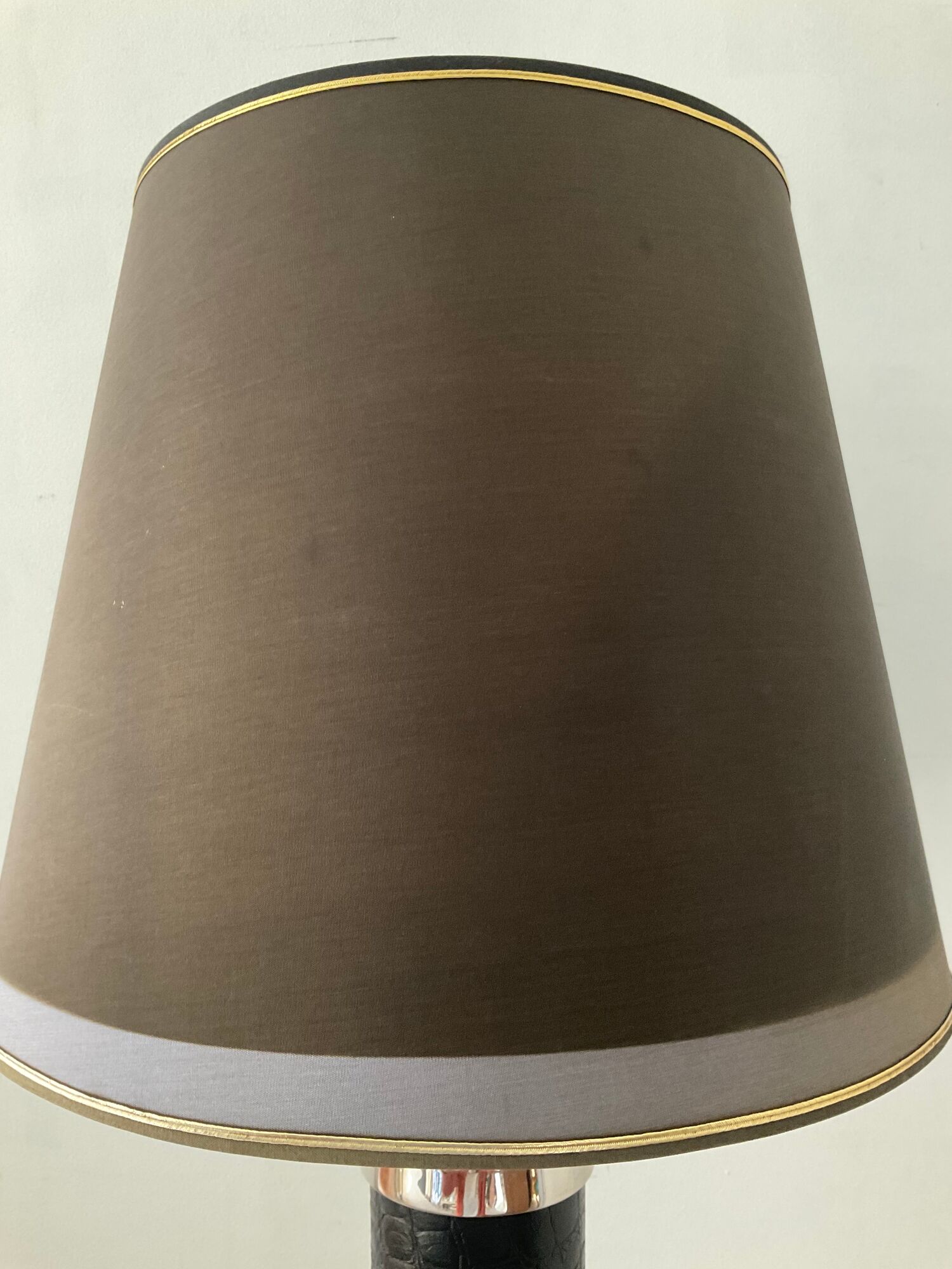 Vintage column lamp in leather and silver brass 60s-70s