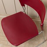 Red plastic-seat stacking chair with chrome frame by Paolo Favaretto for Assisa (Italy 1986) – vintage design