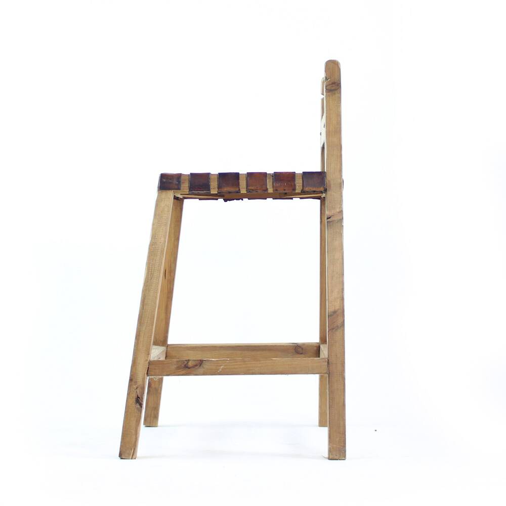 Large Vintage Bar Stool In Wood & Leather, Czechoslovakia 1950s