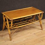 Table basse design en bambou et bois tressé des années 70