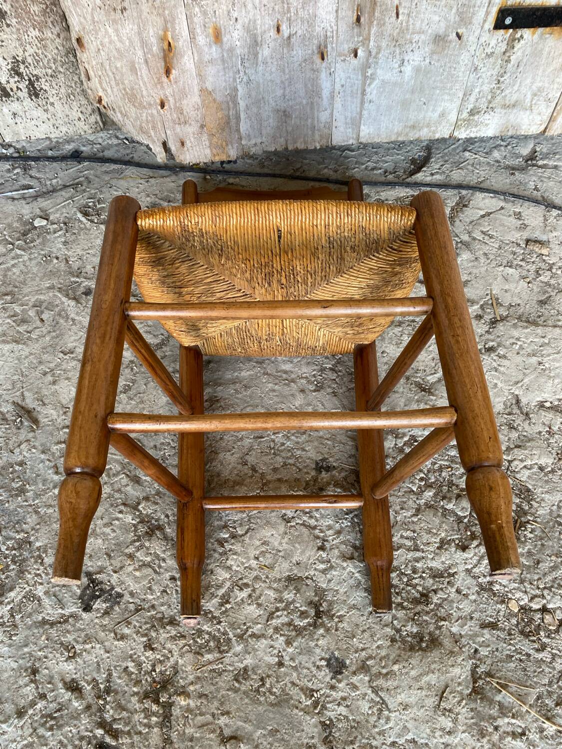 Antique Turned Wood Chair + Woven Straw Seat #D822