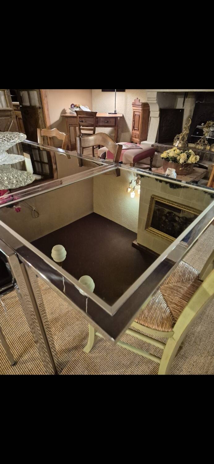 Vintage chrome and glass dining table, Roche Bobois
