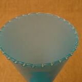 Vase in blue opaline scalloped neck vintage 70's