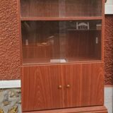 Beautiful 2-piece teak-colored cabinet with display case, Scandinavian style, 1970s