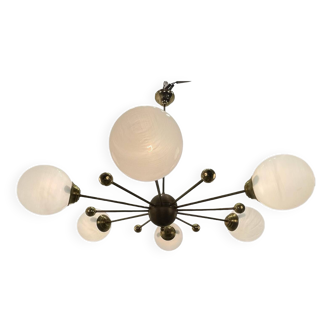 Sputnik opaline glass brass chandelier