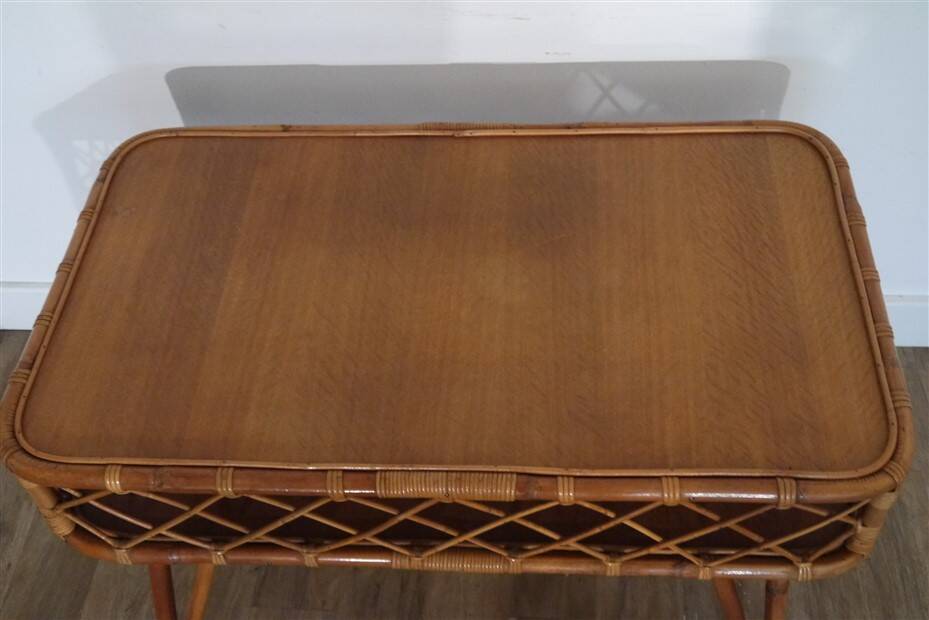 Vintage rattan and wood desk 1960