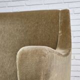 1970s, Danish armchair, original green furniture velour, teak wood legs.