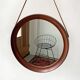 Mid Century solid teak wall mirror with a leather strap - Danish design