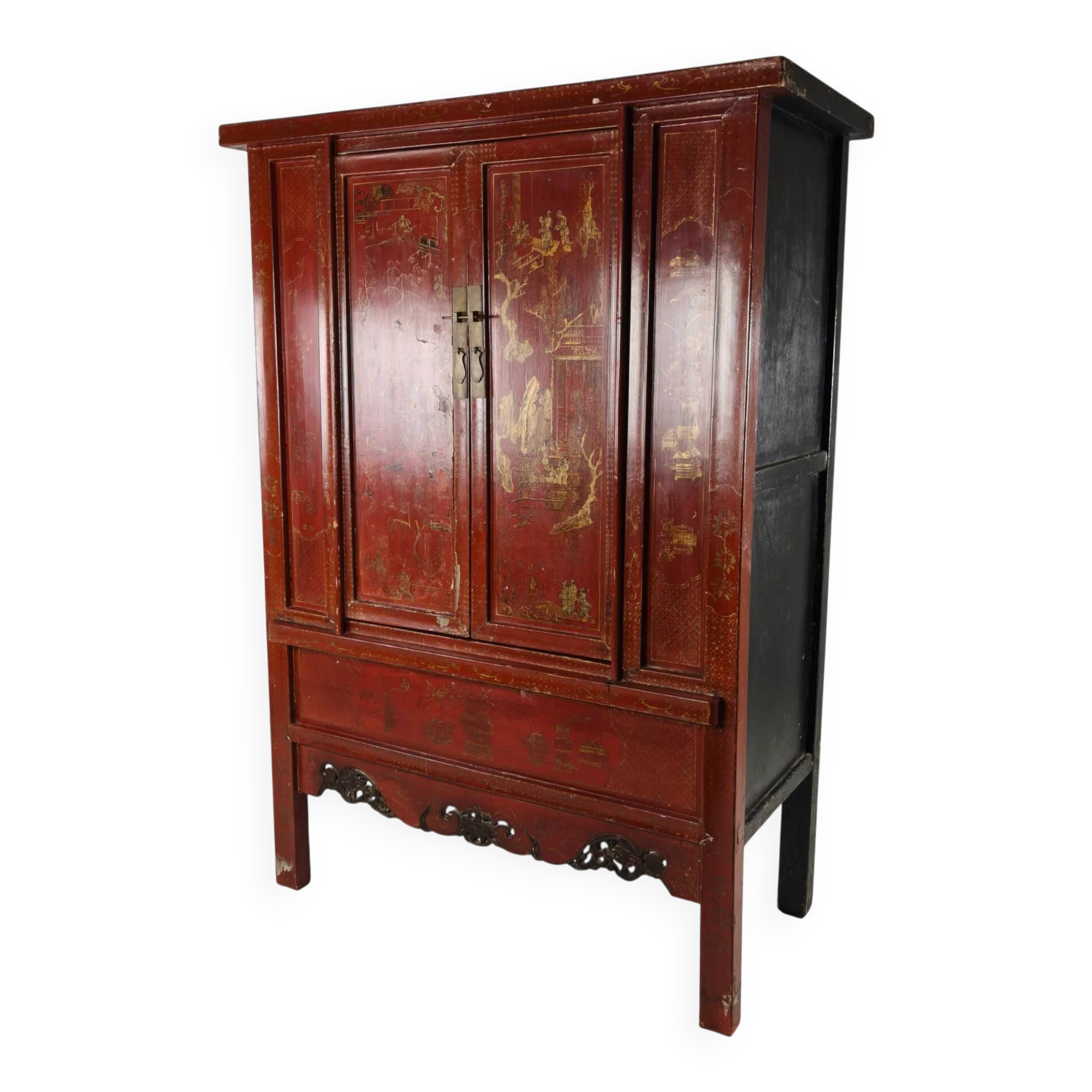 Antique Chinese red lacquer cabinet, late 19th / early 20th century.