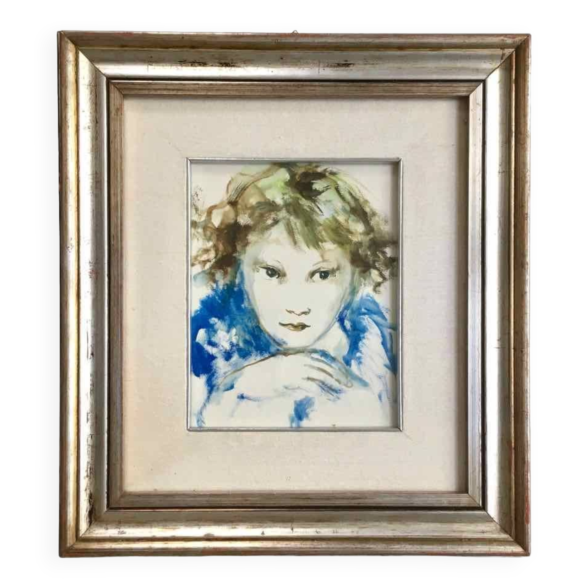 Tableau ancien portrait de fillette