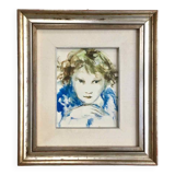 Old painting portrait of a little girl