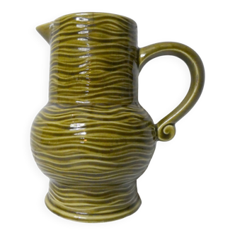 Sarreguemines earthenware pitcher, slip-glazed
