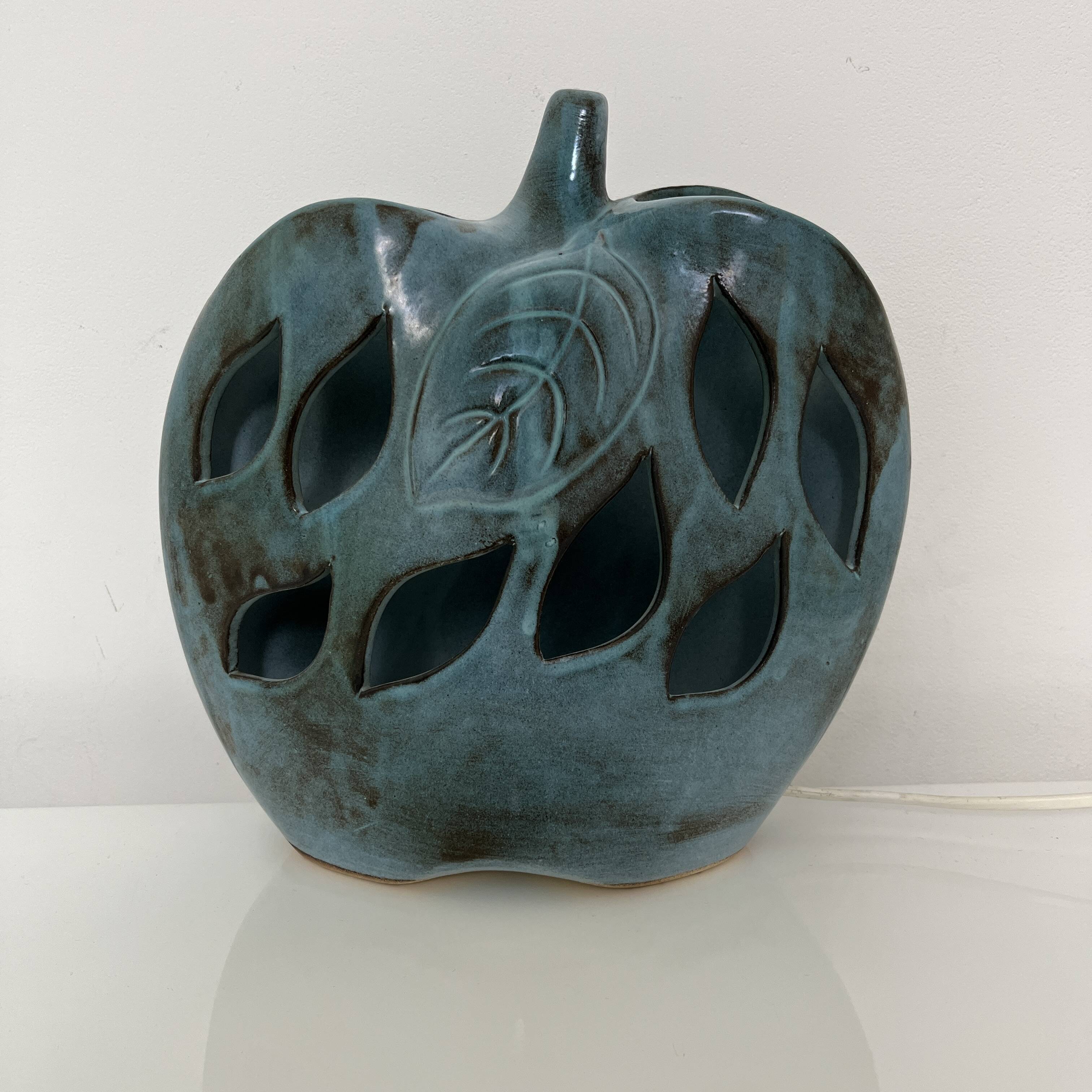 Openwork ceramic apple lamp from Les Grottes Dieulefit