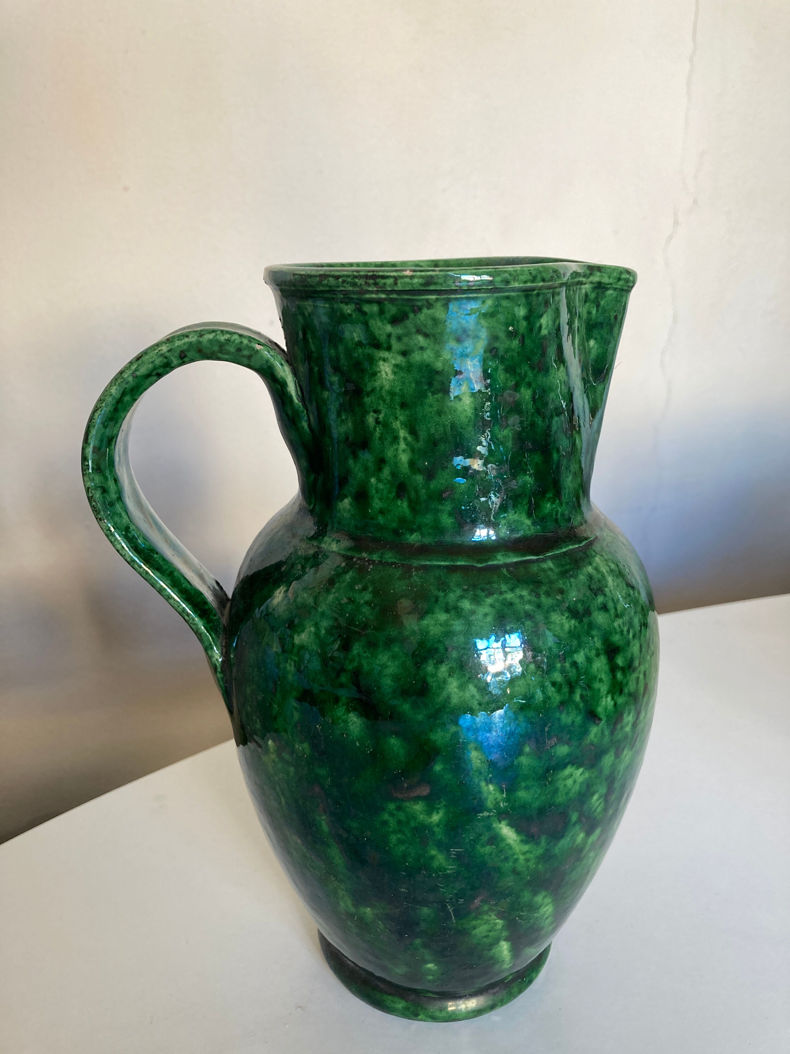 Glazed earthenware pitcher vase in green, Vaullauris, 1960.