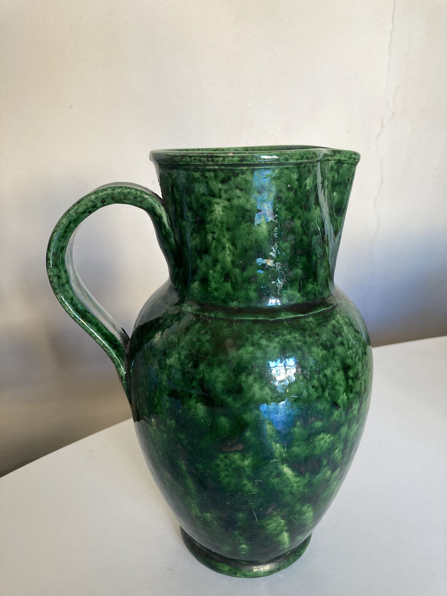 Glazed earthenware pitcher vase in green, Vaullauris, 1960.