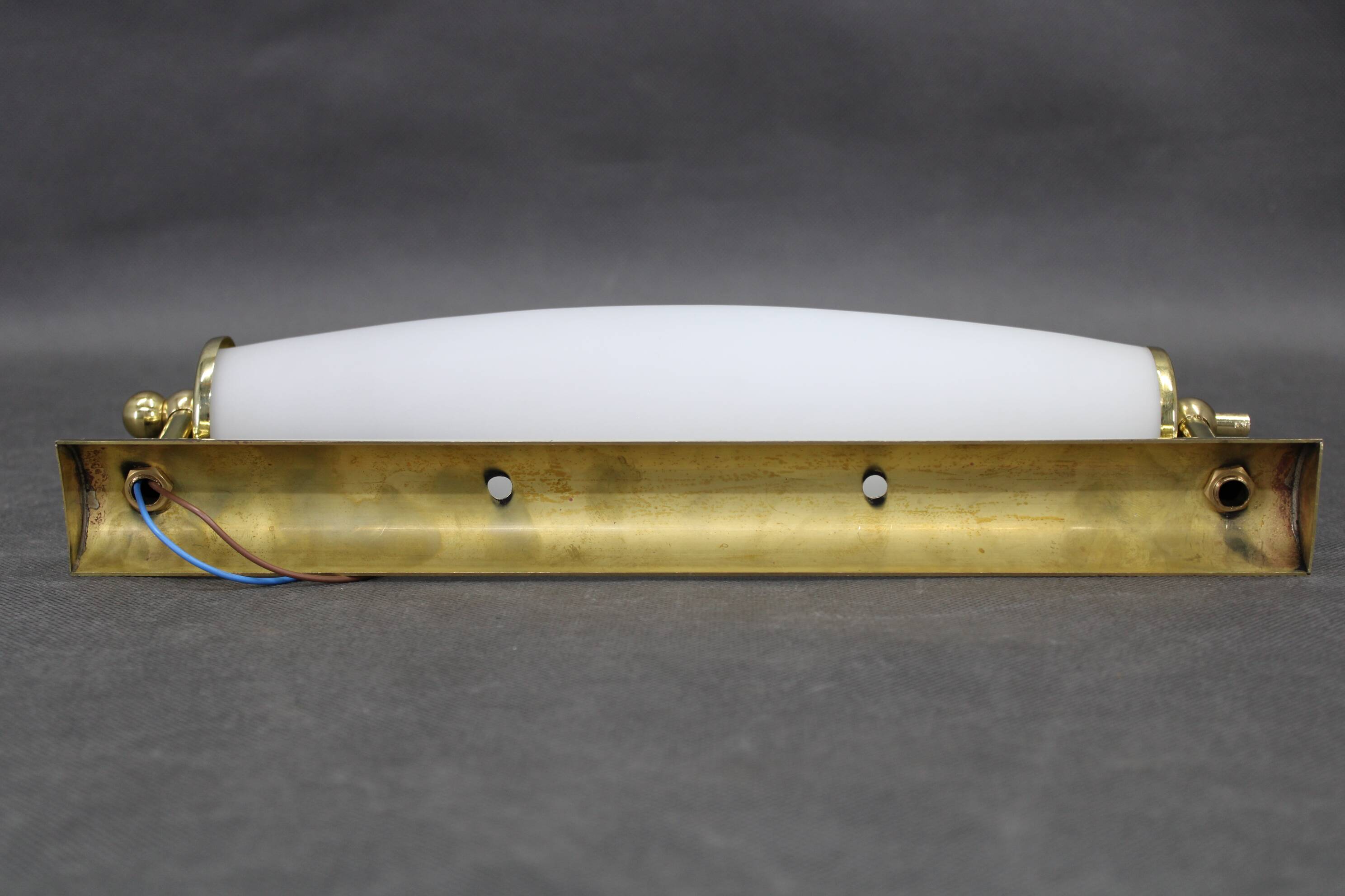 Italian Art Deco brass wall sconces with opal glass, 1940s.